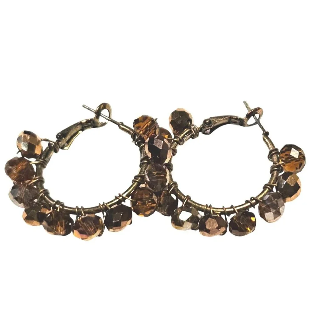 Vintage‎ Necklace Pendant Large Gothic Multicolor & Amber Beaded Hoop Earrings